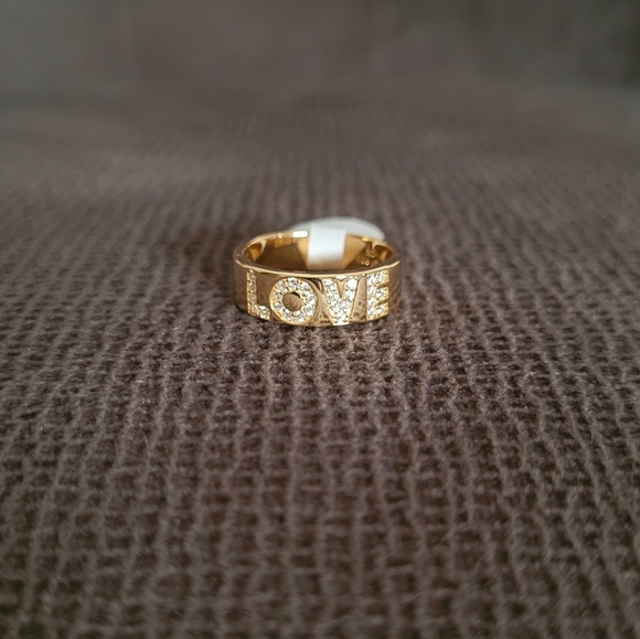 Simply Silver Gold💛 "LOVE"♥️ Flat Band Ring💍 - NIB - Picture 2 of 16